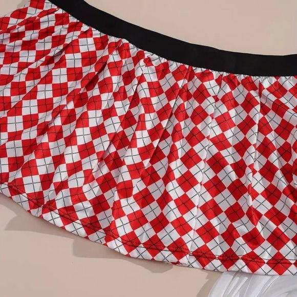Plus red white black checked shorty tie top matching mini skirt NWT - Picture 12 of 12